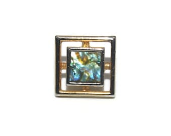 Vintage Gold Tone and Abalone Square Lapel Pin.