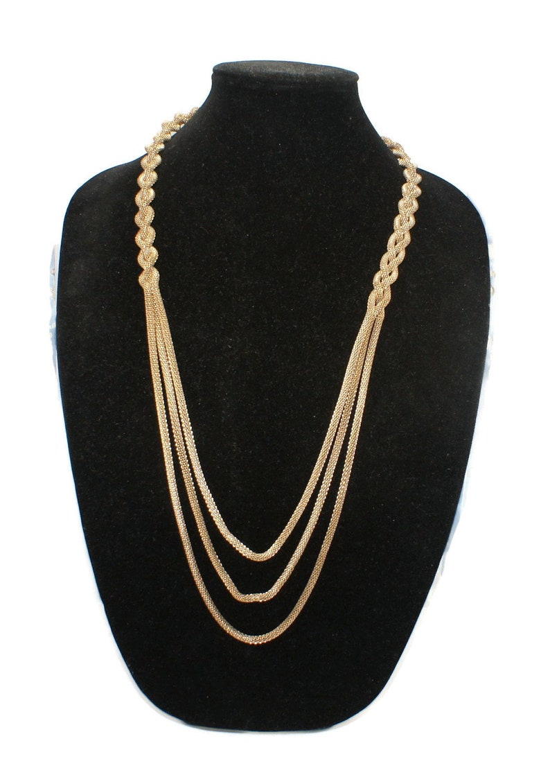 31 Inch Necklace with Lobster Claw Clasp. 3 Mesh Strand Vintage Gold Tone Braided Rope Chain Necklace