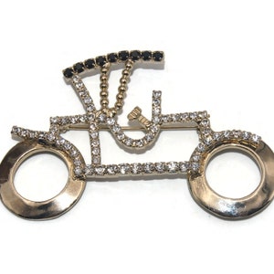 Vintage Gold Tone with Clear and Black Rhinestones Model T Car Brooch.