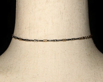 Vintage Silver and Gold Tone Beaded 12 to 15 Inch Adjustable Necklace with Lobster Claw Clasp. Minimalist Style Necklace.