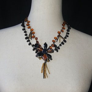 Vintage Marc Labat Gold Tone with Black and Orange Beads 18 Inch 2 Strand Necklace with Lobster Claw Clasp. Marc Labat Hallmark Tag.