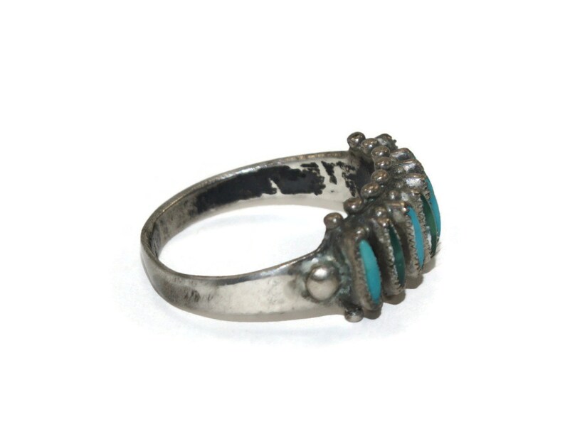 Blue and Green Turquoise Petit Point Size 7 12 Ring. Vintage Native American Sterling Silver