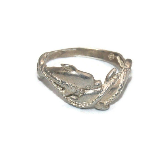 Vintage Sterling Silver Size 7 Dolphin Statement … - image 3