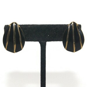 Vintage Gold Tone and Black Enamel Clip On Earrings.