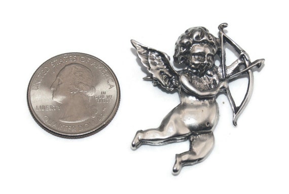 Vintage Sterling Silver Cupid with Bow and Arrow … - image 4