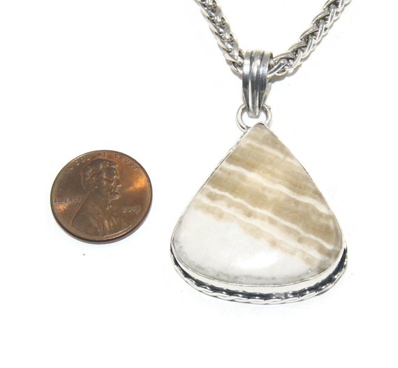 Vintage Silver Tone and Yellow Jasper Pendant on … - image 2