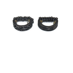Pair of Vintage Gunmetal Size 5 Stretchable, Stackable Statement Rings.