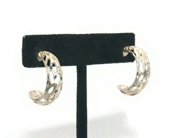 Vintage Sterling Silver Hoop Earrings with Post Backs for Pierced Ears. Cut-Out Design Earrings.