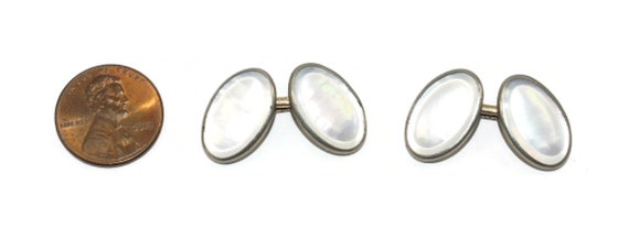 Vintage Silver Tone and Mother of Pearl Oval Cuff… - image 3