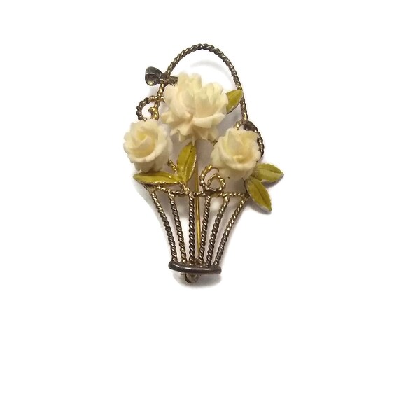 Vintage Creed Vermeil and Celluloid Flower Basket… - image 1