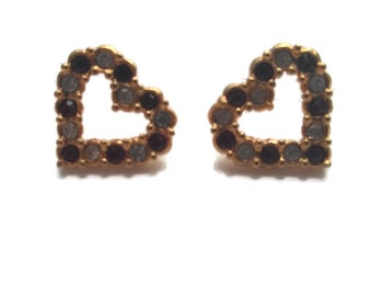 Vintage 1990s Avon Sparkle Heart Gold Tone Red and Clear Rhinestones Stud Earrings with Post Backs for Pierced Ears. Avon Hallmark.