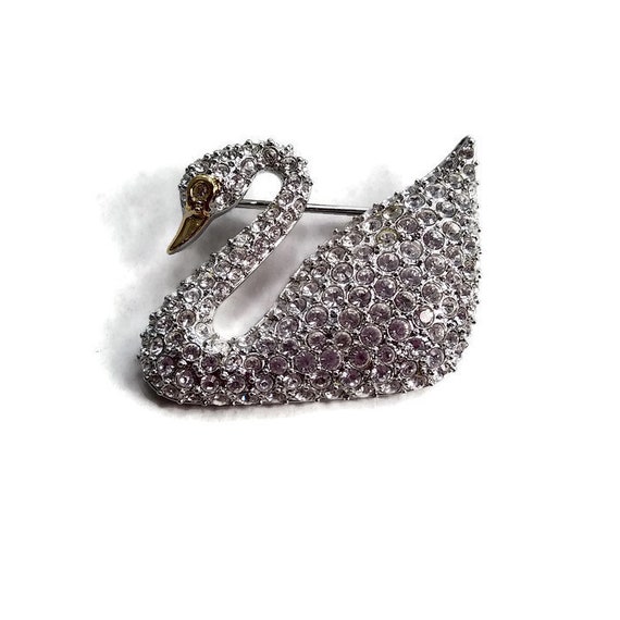 Vintage Swan Brooch and "X" Post Back Earrings Sw… - image 2