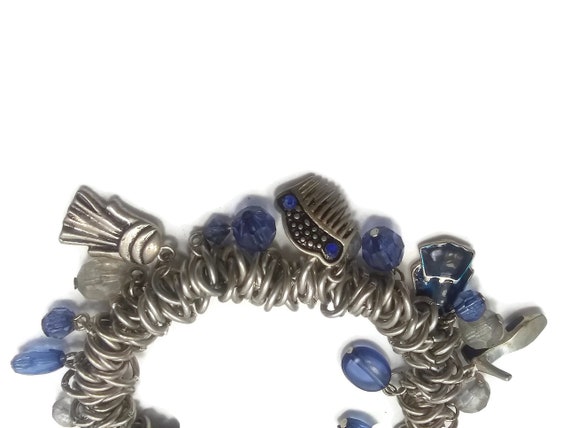 Vintage Silver Tone Boho Elastic Charm Bracelet w… - image 5