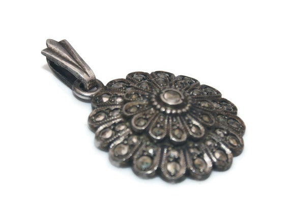 Vintage AR Sterling Silver and Marcasite Round Pe… - image 2