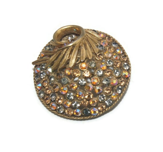 Vintage BSK Gold Tone With Orange and Gray Rhinestones Round Domed Brooch. BSK Hallmark. Etsy UK