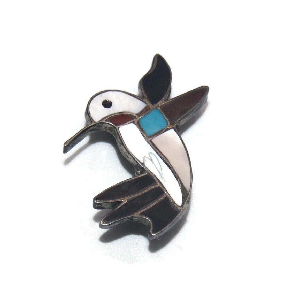 Incredibly Detailed Zuni Lady Duck Natural Turquoise Coral Native American Jewelry Silver Pin Incredibly Detailed Zuni Lady Duck Natural Turquoise Coral Native American Jewelry Silver Pin