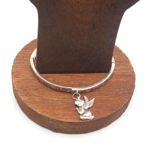 Vintage Silver Tone Guardian Angel Bracelet, Guardian Angel Charm, 6 3/4&quot; Bracelet, Gift for Her, Religious Theme Bracelet.