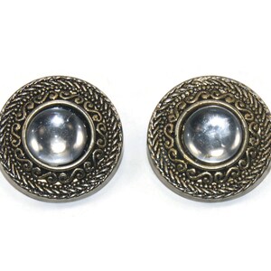 Vintage Gold Tone and Clear Resin Round Clip on Earrings.