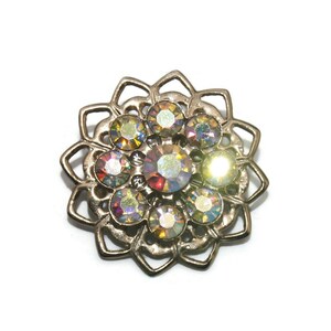 Vintage Gold Tone and AB  Rhinestones Brooch.