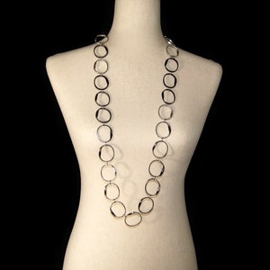 Vintage Chico&#39;s Silver Tone and Gunmetal 40 Inch Link Necklace with Lobster Claw Clasp. Chico&#39;s Hallmark Tag.