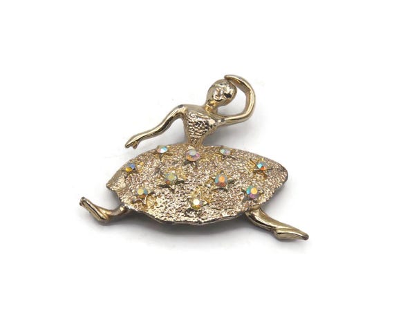 Broche Ballerine Danseuse Couleur Vert Aqua Et Or - Fait Main, Neuve Sans Emballage, Thème Beauté