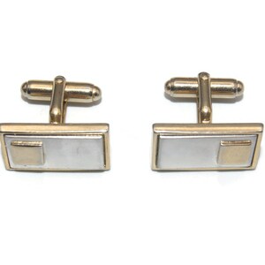 Vintage Silver Tone and Gold Tone Rectangular Cuff Links. Classic and Clean Style.