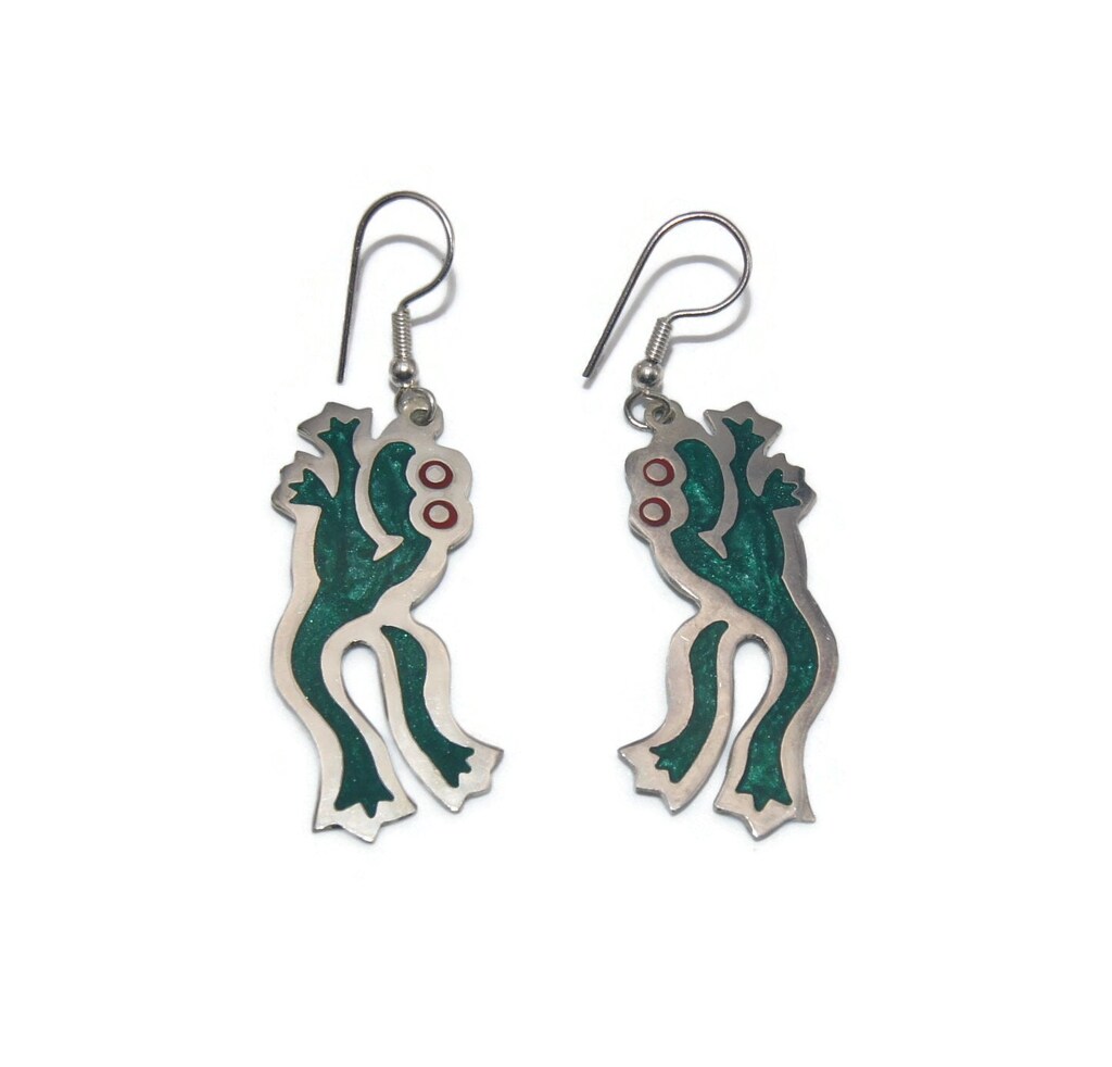 Orecchini Pendenti A Forma Di Rana Verde E Argento - Gioielli Divertenti Vintage Per Donne E Ragazze, Regalo Originale