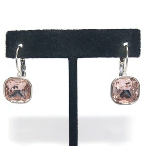 Vintage Silver Tone and Pale Pink Rhinestones Dangle  Earrings with Latch Backs for Pierced Ears.