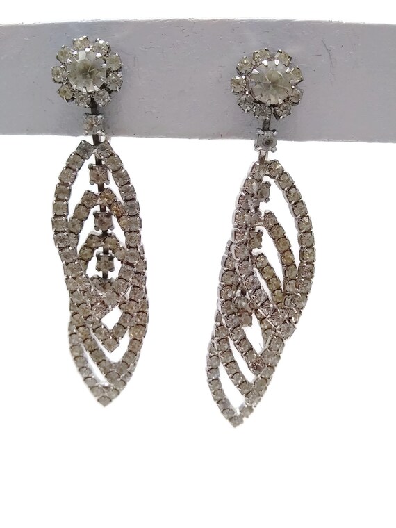 Vintage Kramer Rhodium Plated Rhinestone Dangle E… - image 2