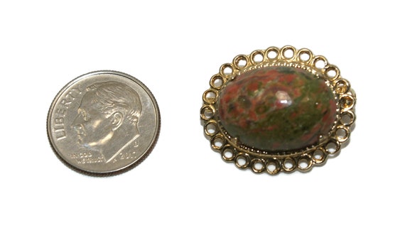 Vintage Oval Green and Red Jasper Cabochon with G… - image 2