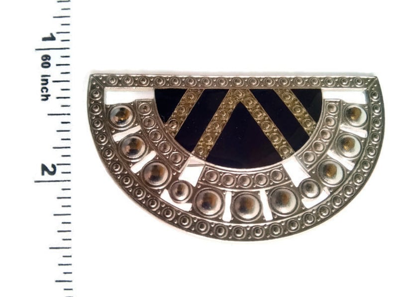 Geometric Brooch Pin Typical Bex Style Design Fashionable Pierre Bex Art Deco Semicircle Shaped Brooch Silver Tone Brooch Pin.