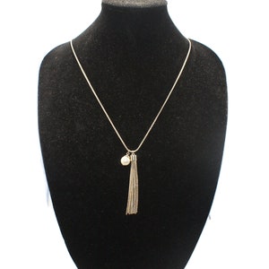 Gold Tone Fringed and Faux Pearl Pendants on 34 Inch Chain with Lobster Claw Clasps. Vintage.