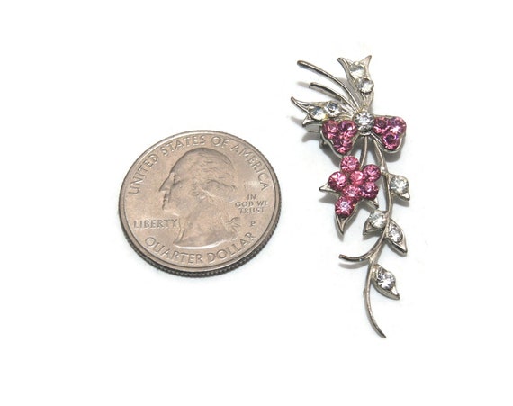 Vintage Silver Tone with Pink and Clear Rhineston… - image 4