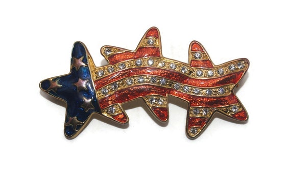 Vintage 3 Star Gold Tone with Red and Blue Enamel… - image 4