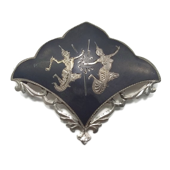 Vintage Siam Sterling Silver Niello Ware Brooch of Ramasoon God of