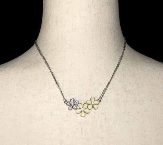 Vintage Silver Tone, Clear Rhinestones and Yellow… - image 1