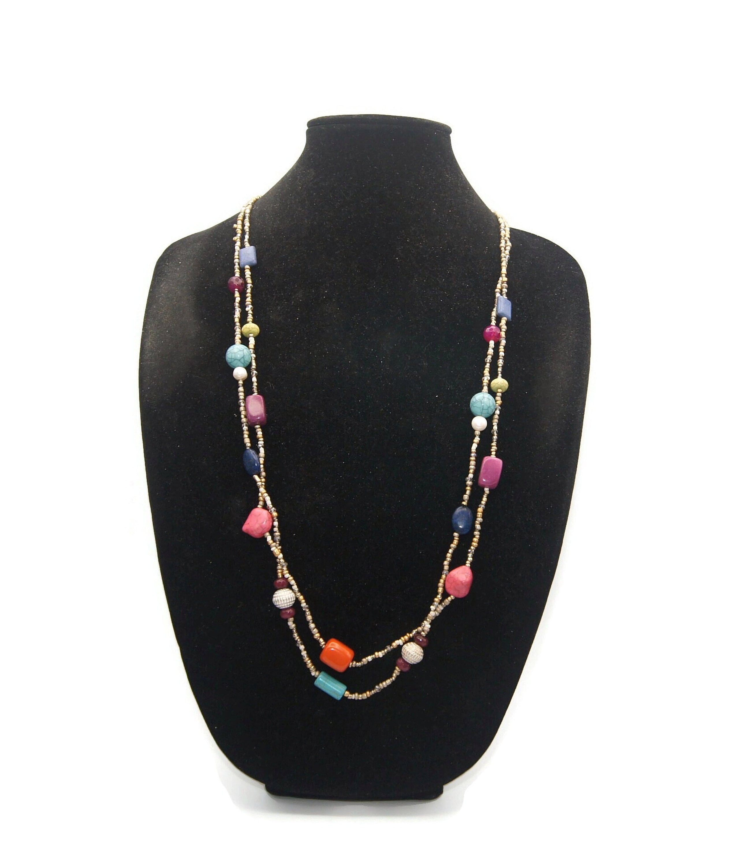 Vintage Chico's Gold Tone and Multi Color Beaded 2 Strand 36 Inch