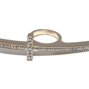 Vintage Gold Tone and Clear Rhinestones Size 6 3/4 Cross Ring.