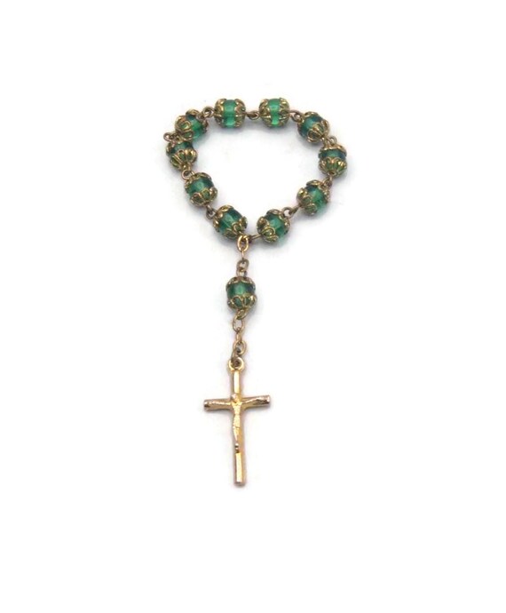 カトリックハンドロザリオビーズ、ヴィンテージゴールドトーンと