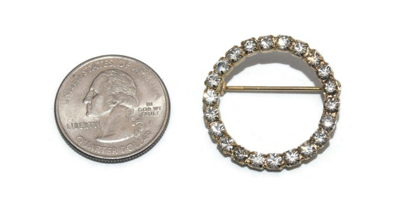 Vintage Gold Tone and Clear Rhinestones Circle Br… - image 3