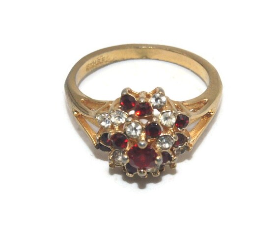 Vintage 18K Gold Plated, Red and Clear Crystals S… - image 3