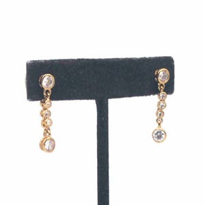 Gold Tone Earrings, Vintage Gold Tone & Clear Rhinestones Dangle Earrings. Gift for Her, Formal Wear, Evening Wear, Business Wear,