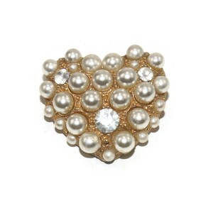 Vintage Gold Ton, Faux Perlen und klare Strass Herz Brosche.