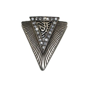 Vintage Art Deco Silver Tone and Rhinestones Triangular Brooch. Marked Sterling.