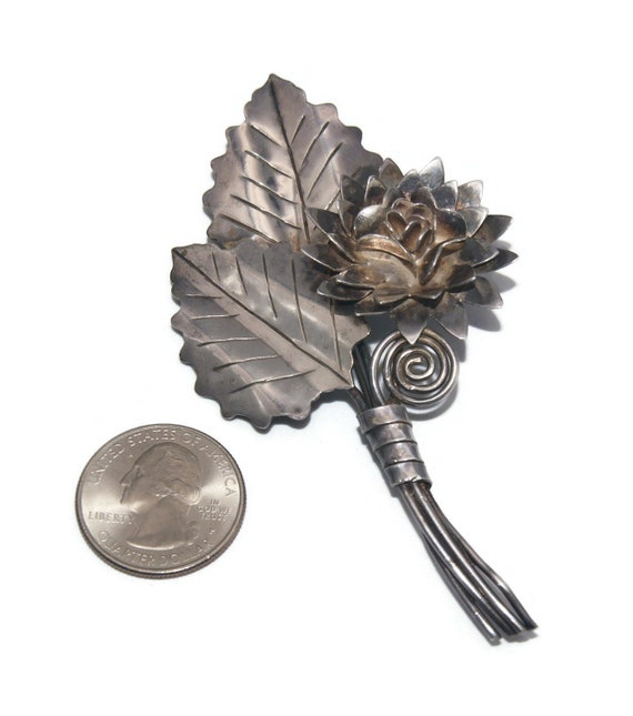 Large Vintage Raffaele Sterling Silver Flower Bro… - image 2