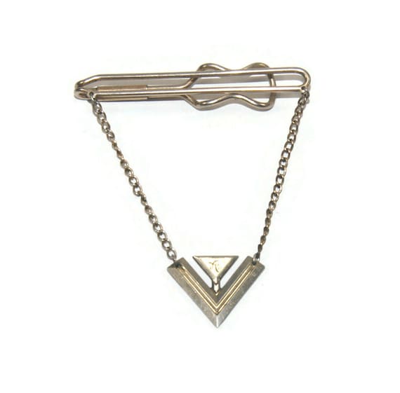 Hadley Vintage Gold Tone Tie Bar with Chain "A" M… - image 1