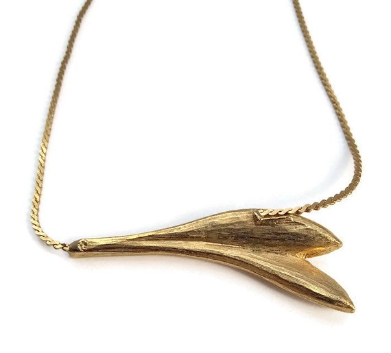 Vintage Gold Tone and Clear Rhinestone Leaf Y-Nec… - image 3