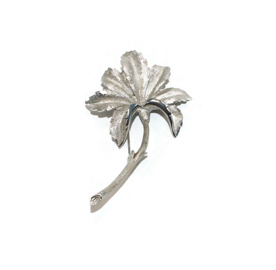 Vintage Designer Coro Textured Silver Tone Flower… - image 1