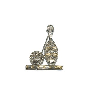 Vintage Silver Tone and Rhinestones Bowling Pin and Ball Brooch.