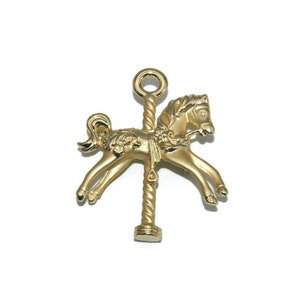 Vintage Gold Tone Carousel Horse with Saddle and Bridal Brooch Pin. Hallmarked AJC.